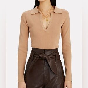 INTERMIX BEIGE NINA RIBBED V NECK SWEATER